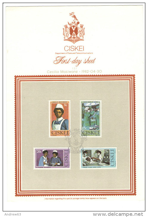 Ciskei - 1982 - Nursing - Cecilia Makiwane - Complete Set Sheet - Alice - FDC - Ciskei