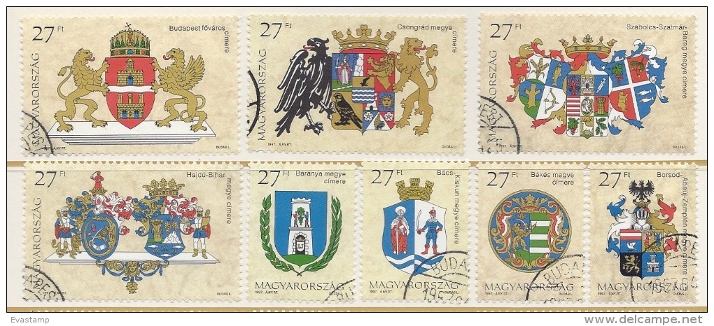 HUNGARY - 1997. Coat Of Arms Of Budapest And Counties I. USED!!! Mi: 4424-4427,4440,4441-4443. - Usati