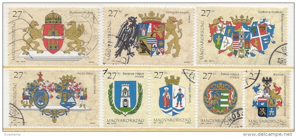 HUNGARY - 1997. Coat Of Arms Of Budapest And Counties I. USED 4!!! Mi: 4424-4427,4440,4441-4443. - Usati