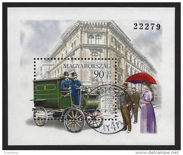 HUNGARY - 1997. S/S -  70th Stampday / Early Postman / Mailing Coach USED!!!   II. Mi: Bl.243. - Usati