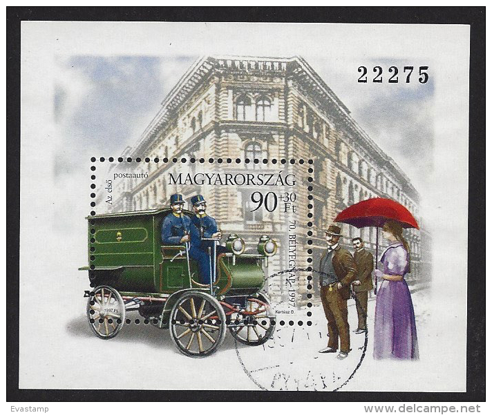 HUNGARY - 1997. S/S -  70th Stampday / Early Postman / Mailing Coach USED!!!   V. Mi: Bl.243. - Usati