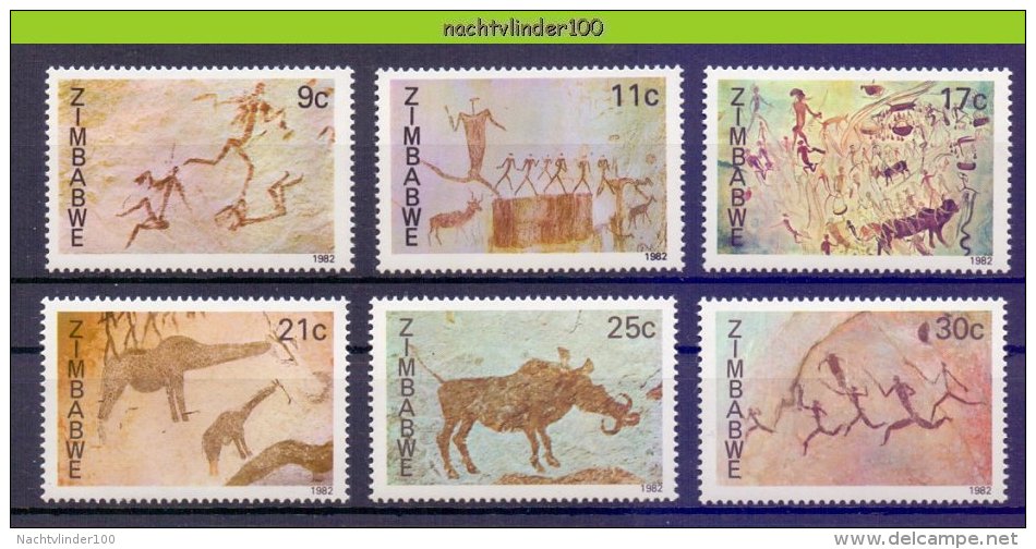 Mwk044 FAUNA GROTTEKENINGEN OLIFANT ZWIJN GIRAFFE HERT DEER ELEPHANT PIG CAVE DRAWINGS FELSMALEREI ZIMBABWE 1982 PF/MNH - Archeologie