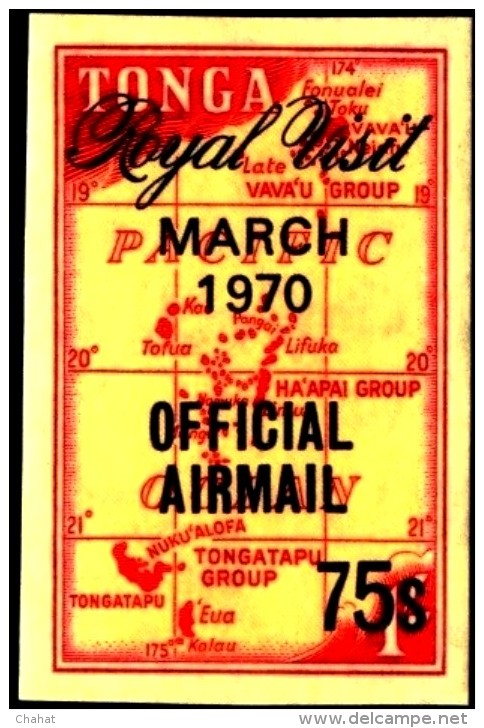 GEOGRAPHICAL MAP OF TONGA-OVPT-ROYAL VISIT-OFFICIAL AIRMAIL-UPRATED-IMPERF-MNH-A6-193 - Geografía