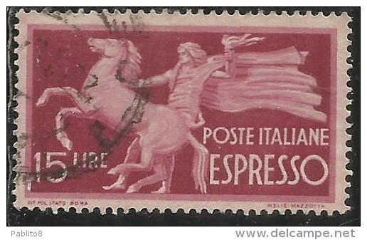 ITALIA REPUBBLICA ITALY REPUBLIC 1945 1952 DEMOCRATICA ESPRESSI SPECIAL DELIVERY ESPRESSO LIRE 15 USATO USED OBLITERE´ - Eilpost/Rohrpost
