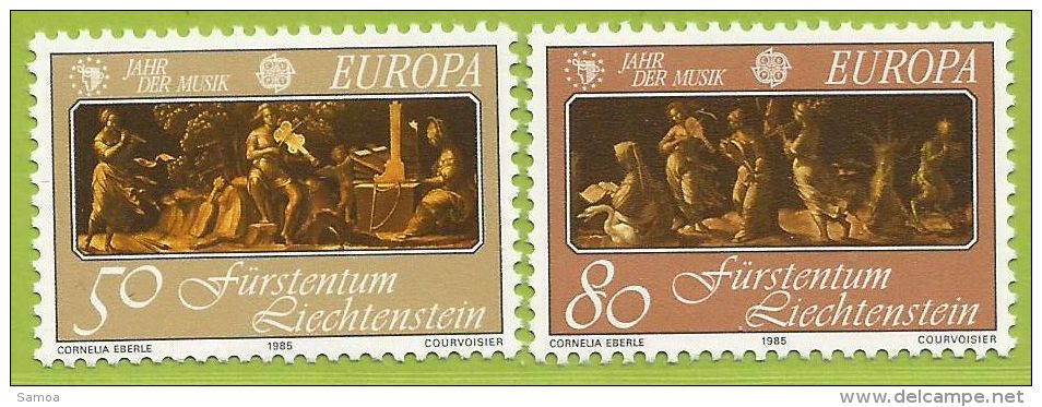 Liechtenstein 1985 807 808 ** Europa Musique Décoration Couvercle Clavecin Apollon Muses - Musique