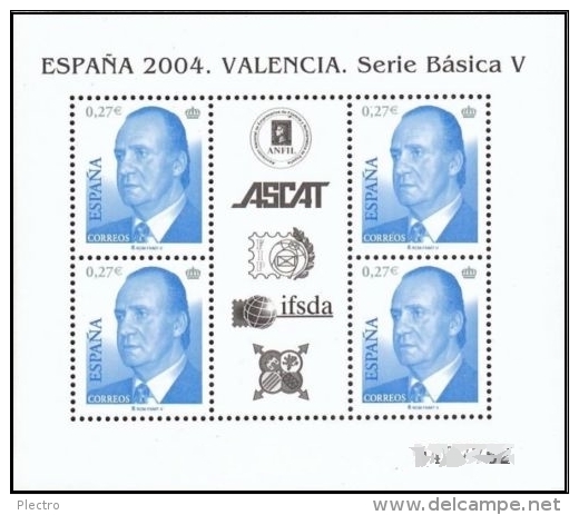 Hojita Conmemorativa De La Exposición Mundial VALENCIA-2004 Con 4 Sellos 0,27 € Básica Del Rey Con Pie FNMT-V - Commemorative Panes