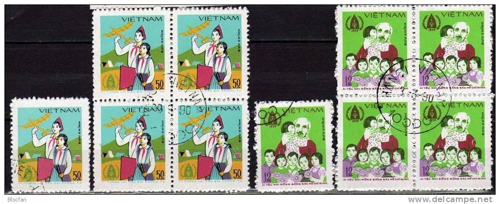 Jahr Des Kindes 1979 Vietnam 1040,1042+4-Block O 5€ Kinder Spielend Bloque Hoja Bloc UNO M/s Children Sheets Bf Viet Nam - Marionnettes