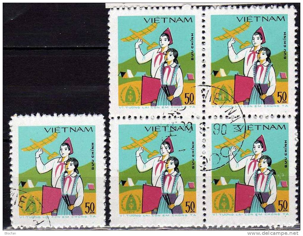 Jahr Des Kindes 1979 Vietnam 1040,1042+4-Block O 5€ Kinder Spielend Bloque Hoja Bloc UNO M/s Children Sheets Bf Viet Nam - Marionetas