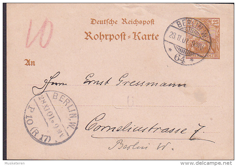 Deutsches Reich Postal Stationery Ganzsache 25 Pf. Germania Rohrpost-Karte BERLIN W. 1901 (2 Scans) - Cartes Postales