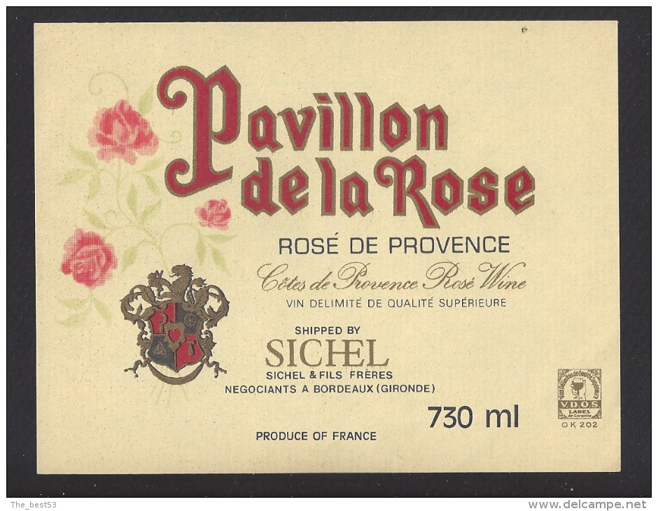 Etiquette De Vin Côtes De Provence Rosé  -  Pavillon De La Rose  - Thème Flore Rose - Roses