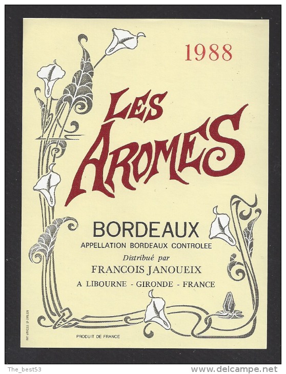 Etiquette De Vin Bordeaux 1988   -  Les Aromes  - Thème Flore Fleurs  -  Fr. Janoueix  à Libourne (33) - Blumen