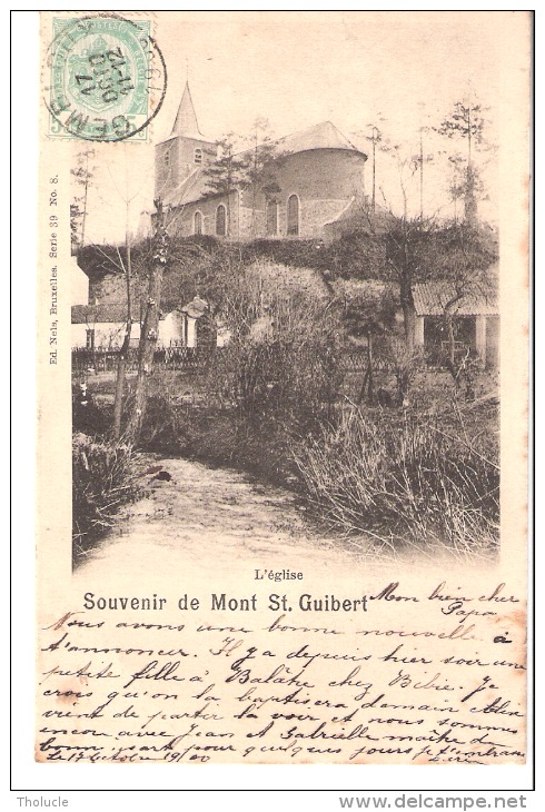 Souvenir De Mont-Saint-Guibert-1900-L'Eglise Et La Petite Rivière L'Orne à L'avant Plan-Edit. NEls - Mont-Saint-Guibert