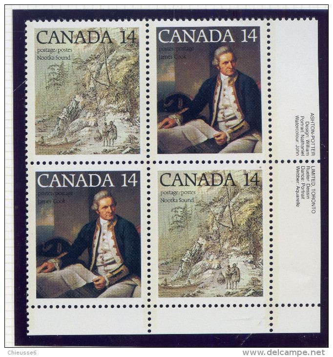 C1 P23	Canada ** N° 661/662 - Voyage Du Capitaine Cook - Bloc De 4 - Coin De Feuille- - Unused Stamps