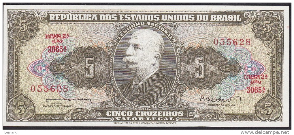 Brazil 5 Cruzeiro 1962-64 P176a UNC - Brazil