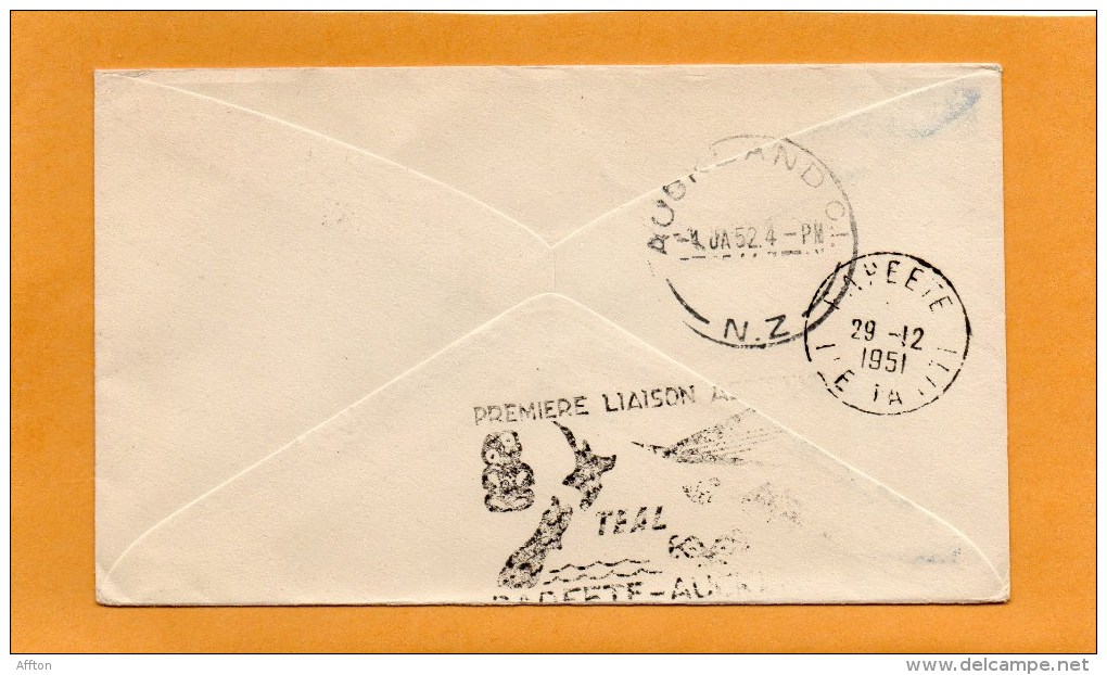 Auckland NZ Papeete Tahiti 1951 Air Mail Cover Maled - Corréo Aéreo