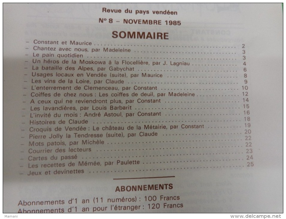 LA FIN DE LA RABINAÏE -Arts Et Traditions Du Pays Vendéen N°8 Novembre 1985-coiffes-recetteschateau Metairie Etc.... - Pays De Loire