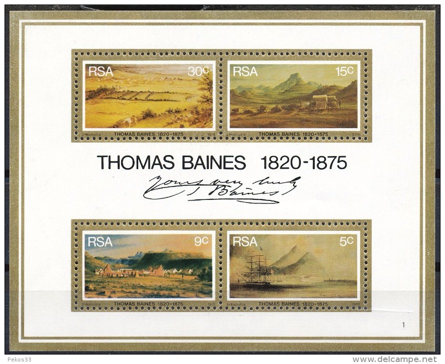 Südafrika  Mi.Nr. 472 - 475  Block 3    Postfrisch      100. Todestag Des Malers Thomas Baines - Ungebraucht