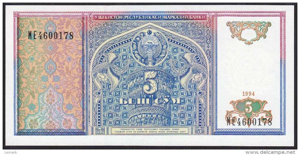 Uzbekistan 5 Som 1994 P75 UNC - Ouzbékistan