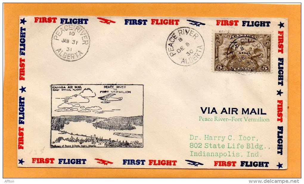 Peace River Alberta Fort Vermillion 1930 Air Mail Cover - First Flight Covers