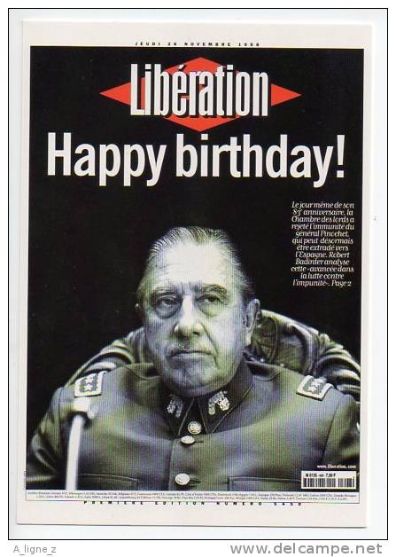 Ref 107 : CPM Cart´com Avec Logo Pub Promo Presse LIBERATION Pinochet Happy Birthday - Pubblicitari