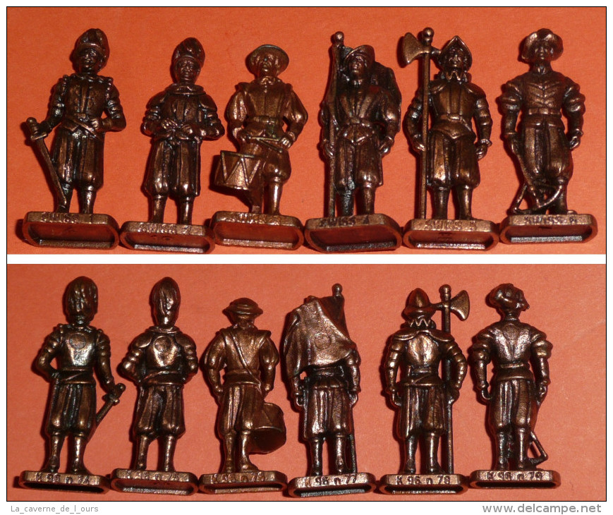 RARE Lot De 6 Figurines Métal Soldats Gardes Garde Suisses Suisse N°1 2 3 4 5 & 6, KINDER K96 N°74 75 76 77 78 79 - Figurines En Métal