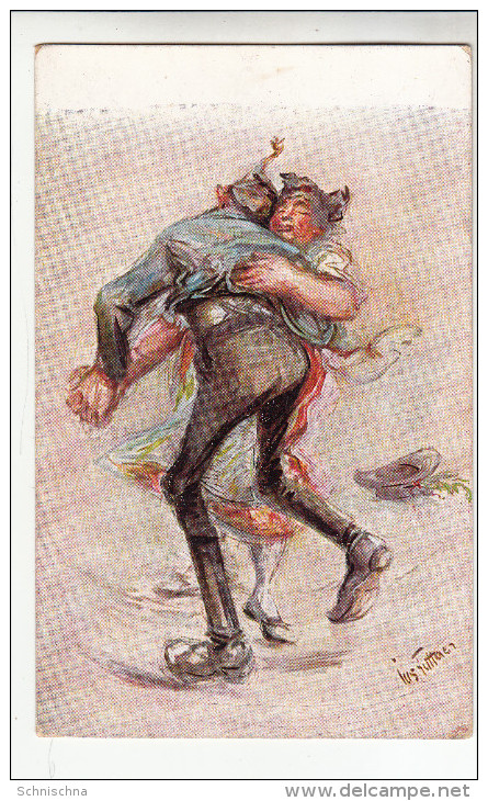 AK Trachten Figuren, Paar, Tanz, Signiert Futterer, Oktoberfest Stempel, Ca. 1910 - Humor