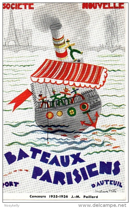 Bateaux Parisiens-port D'Auteuil- CP De Christiane Mèlé 18 Ans1/2- Concours J.-M. Paillard 1935-36 - La Seine Et Ses Bords