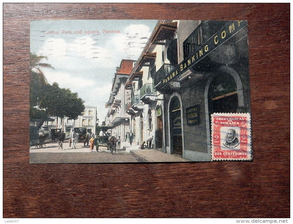 Carte Postale Ancienne : PANAMA : Central Park And Square, Panama Banking Comp., Timbre 1909 - Panama