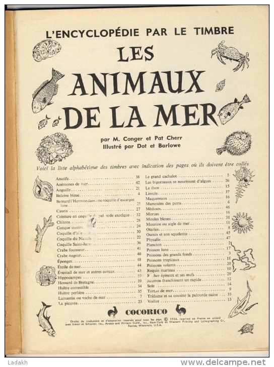 ENCYCLOPEDIE PAR LE TIMBRE 1956 N° 28 # COCORICO #ALBUM ANIMAUX DE LA MER 48 CHROMOS # - Albums & Catalogues