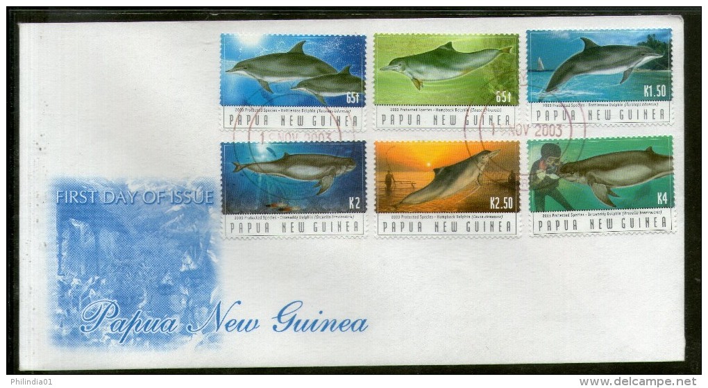 Papua New Guinea 2003 Endangered Dolphins Marine Life Fish Sc 1092-97 FDC # 16206 - Dolphins