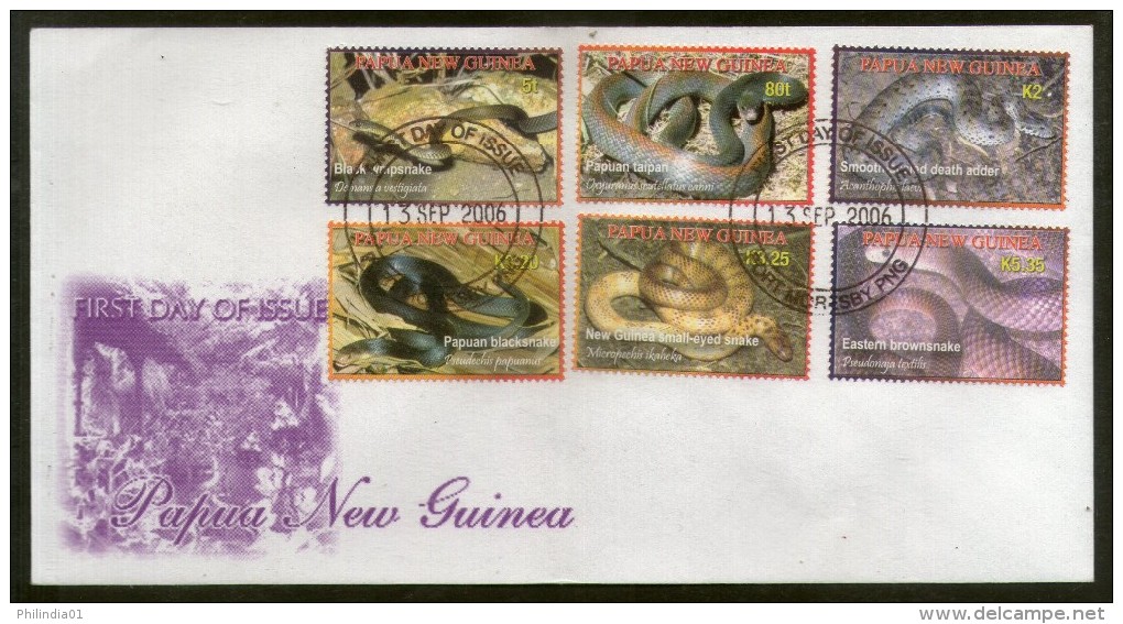 Papua New Guinea 2006 Snakes Reptiles Wildlife Fauna Sc 1229-34 FDC # 6483 - Snakes