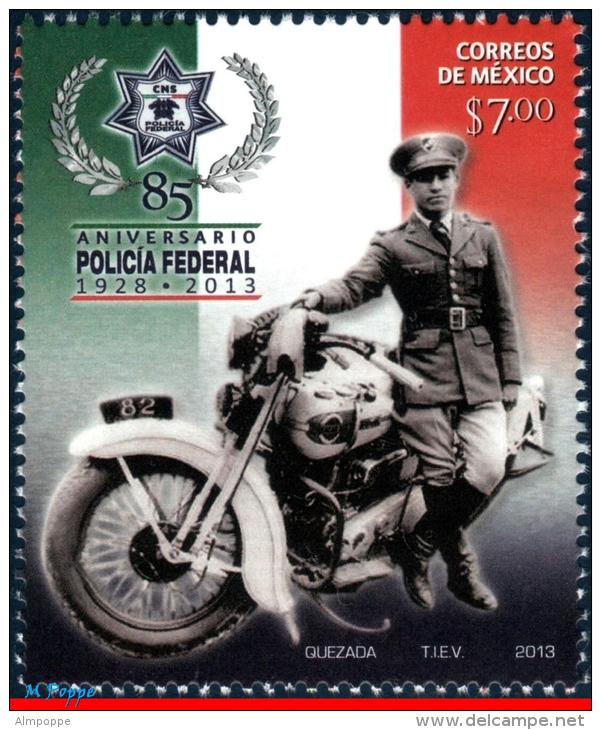 Ref. MX-V2013-44 MEXICO 2013 POLICE, FEDERAL POLICE, 85TH, ANNIV., MOTORBIKE, MOTORCYCLE, MNH 1V - Motos