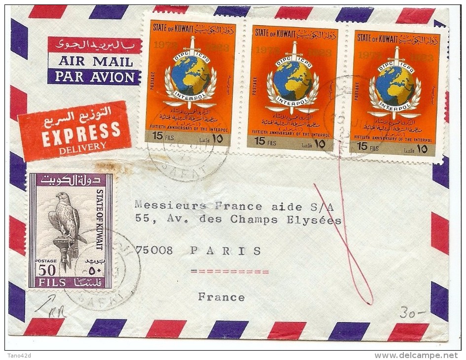 LBL33D-  KOWEIT LETTRE AVION EXPRES SAFAT / PARIS 20/6/1973 - Kuwait