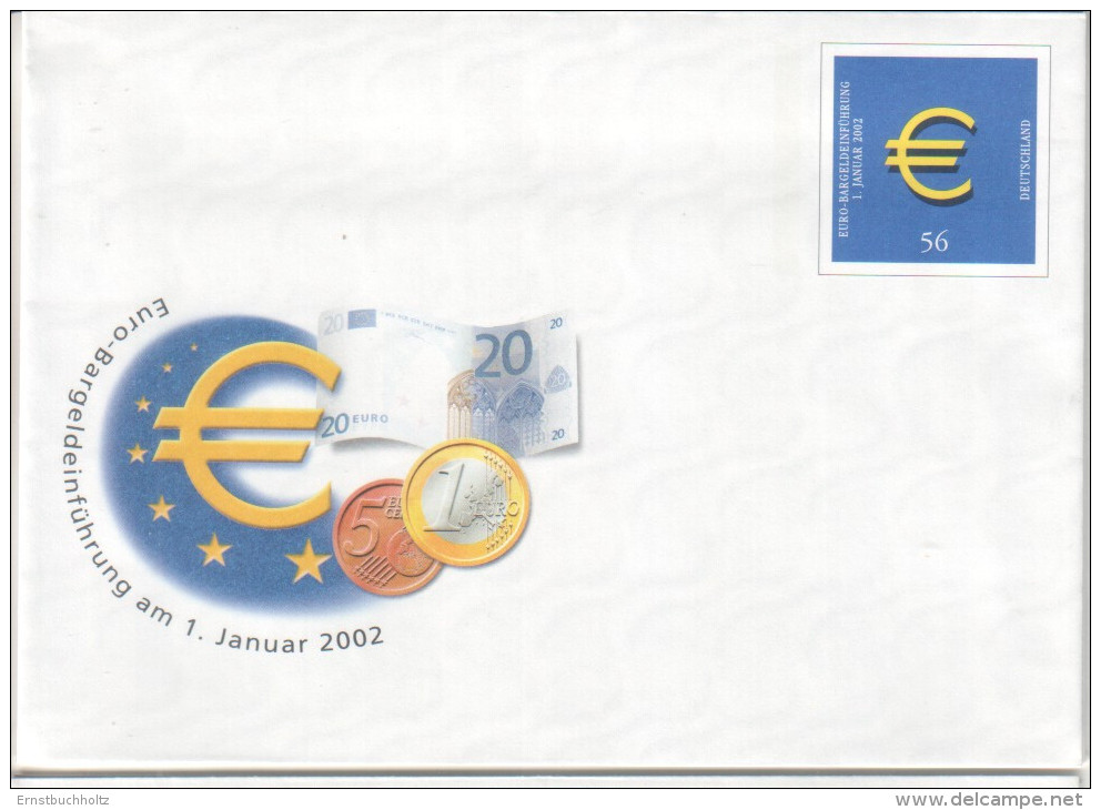 Deutschland Germany Ganzsache 2002 Euro - Bargeldeinführung 1.Januar 2002 - Briefomslagen - Ongebruikt