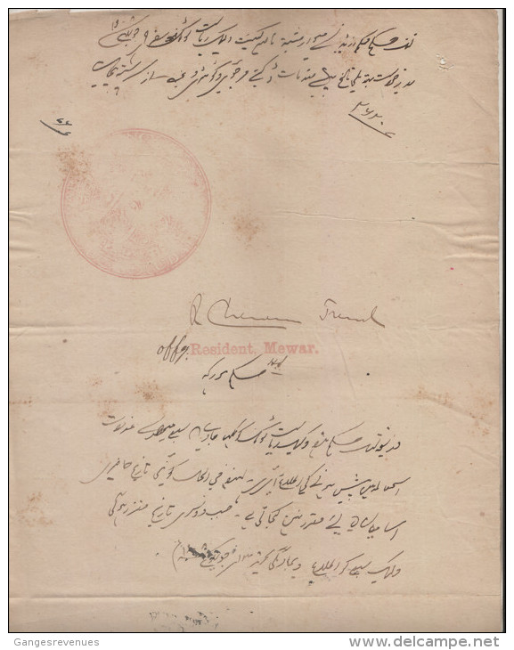 MEWAR  State Order Passed By Resident Mewar With Seal 1930´s # 86496  Inde Indien  India Fiscaux Fiscal Revenue - Decrees & Laws