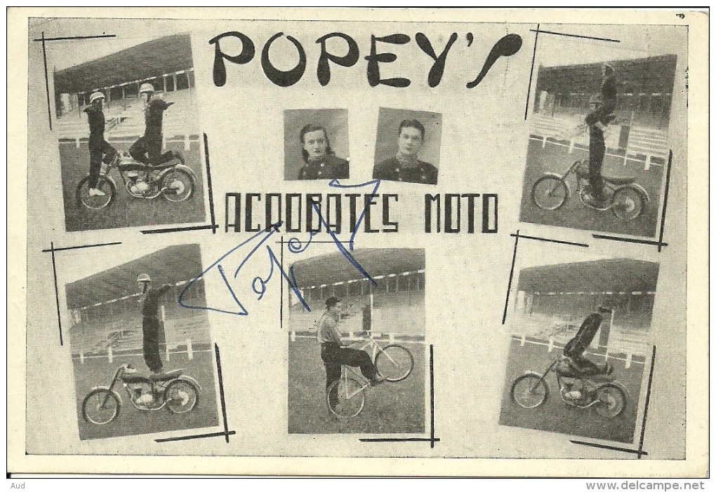 LES POPEY'S, Acrobates Moto, Dédicacée, M. Eustache à Auch, Gers, 2 Scans - Zirkus