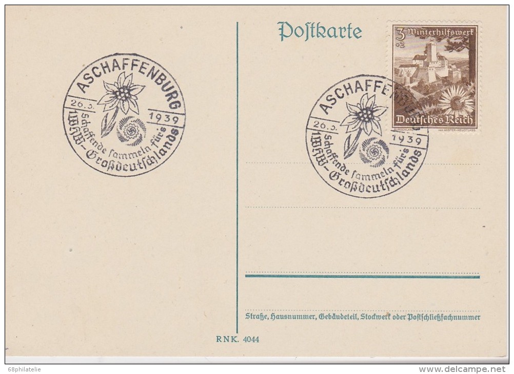 ALLEMAGNE 1939 CART DE ASCHAFFENBURG AVEC CACHET ILLUSTRE THEME FLEUR - Briefe U. Dokumente