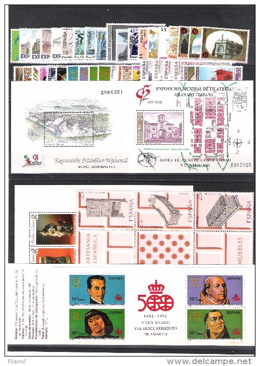 ESPAÑA AÑO 1991 ** ( COMPLETO -44 SELLOS + 3HB + 1 CARNET) - Años Completos