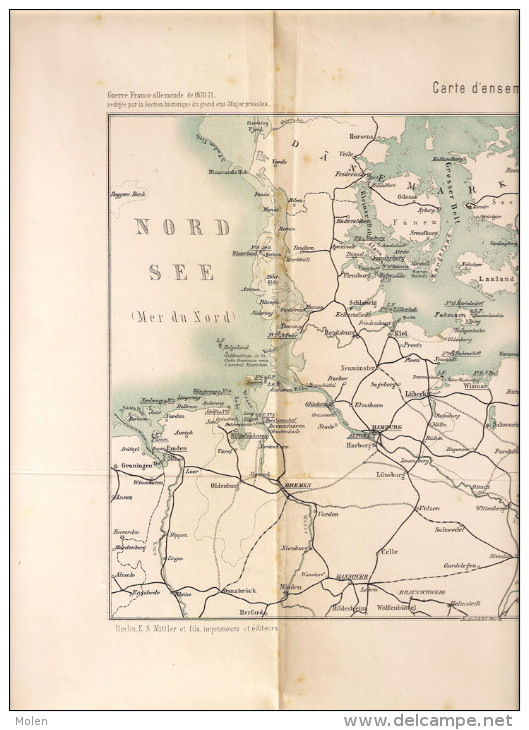 GUERRE 1870 CARTE Du LITTORAL ALLEMAND De La MER DU NORD Et De La BALTIQUE COMBAT BATAILLE PLAN MILITAIRE R508 - Documents