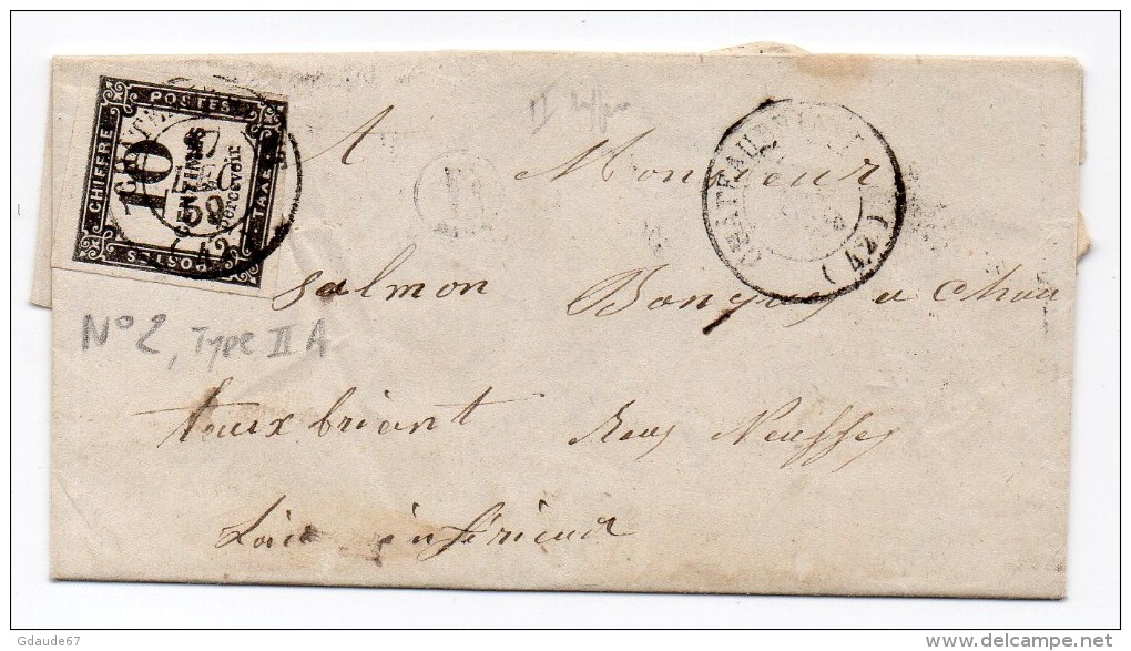 1859 - LETTRE TAXEE à CHATEAUBRIANT (LOIRE ATLANTIQUE) Avec TIMBRE TAXE N°2 TYPE II A - 1859-1959 Lettres & Documents