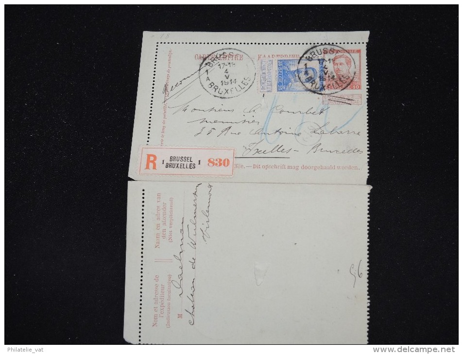 BELGIQUE - Entier Postal En Recommandé De Bruxelles Pour Bruxelles En 1914 - à Voir - Lot P10153 - Cartes-lettres