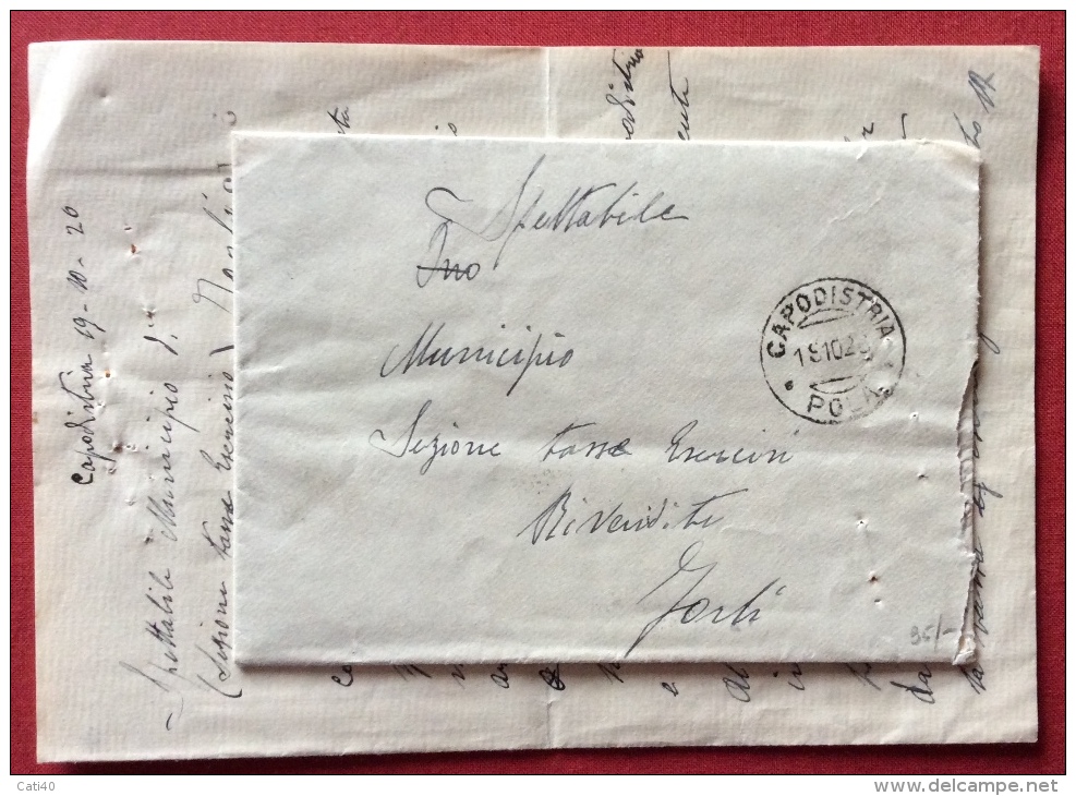 CAPODISTRIA POLA 1928 - BUSTA COMPLETA DI LETTERA PER FORLI' - Storia Postale