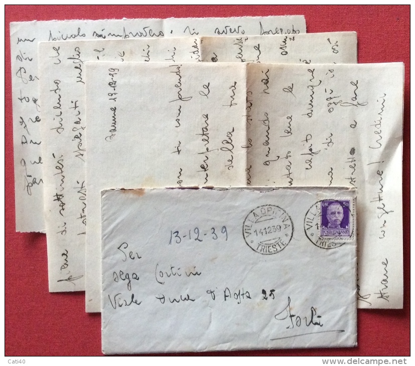 VILLA OPICINA TRIESTE 1939 - SU BUSTA CON LUNGA LETTERA D'AMORE PER FORLI' - Storia Postale