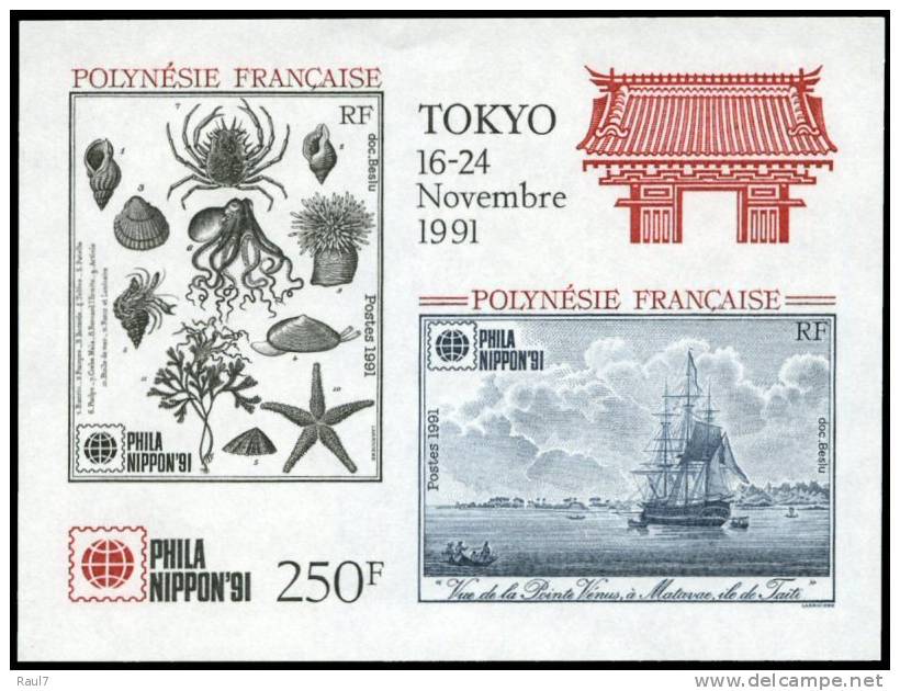 Polynésie 1991 - Faune Et Flore Sous-marine, Bateau - 2val Neuf // Mnh - Blocks & Sheetlets