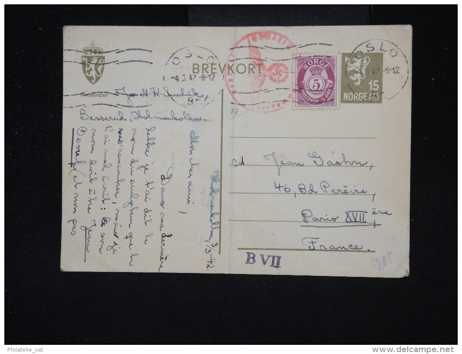 NORVEGE - Entier Postal ( Pli) Pour La France En 1942 Avec Controle Allemand - Aff. Plaisant - à Voir - Lot P10188 - Storia Postale