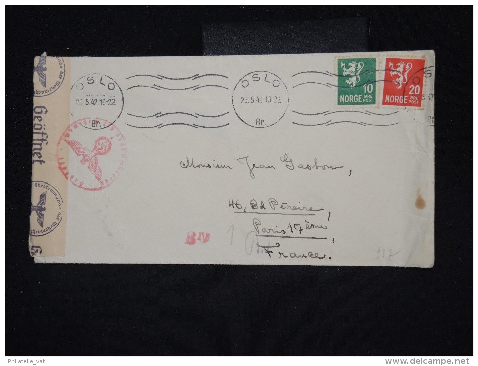 NORVEGE - Enveloppe Pour La France En 1942 Avec Controle Allemand - Aff. Plaisant - à Voir - Lot P10190 - Lettres & Documents