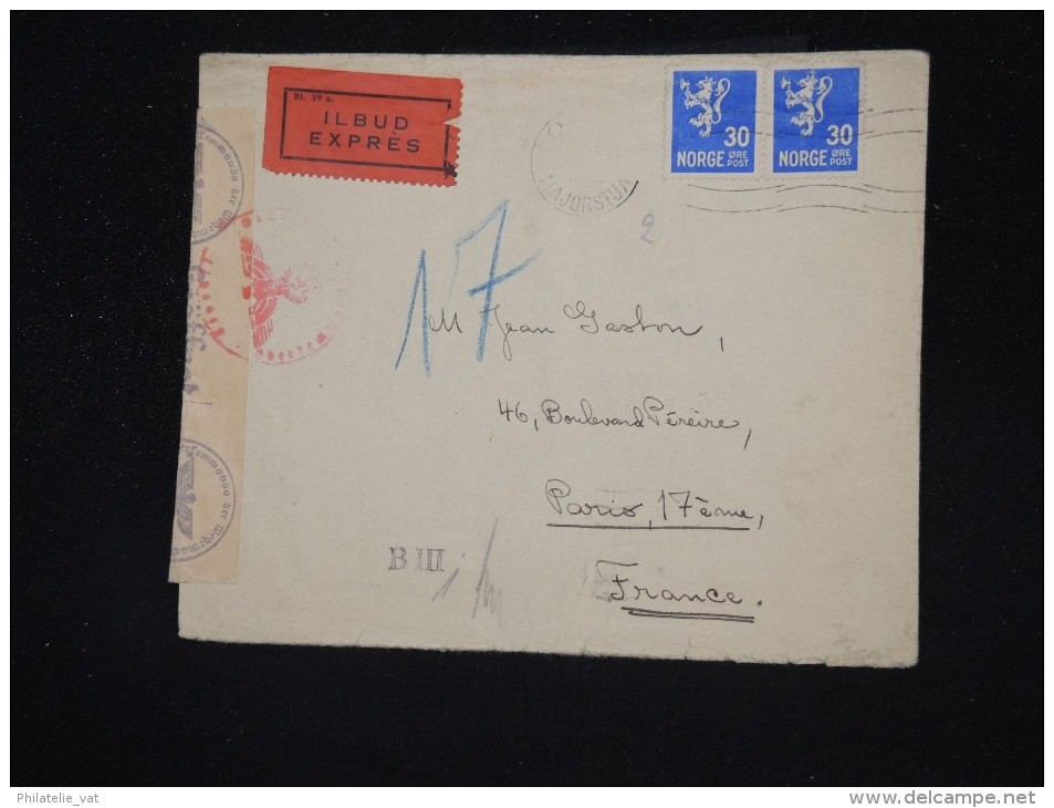 NORVEGE - Enveloppe Pour La France En Expres En 1942 Avec Controle Allemand - Manque 1 Timbre - à Voir - Lot P10192 - Briefe U. Dokumente