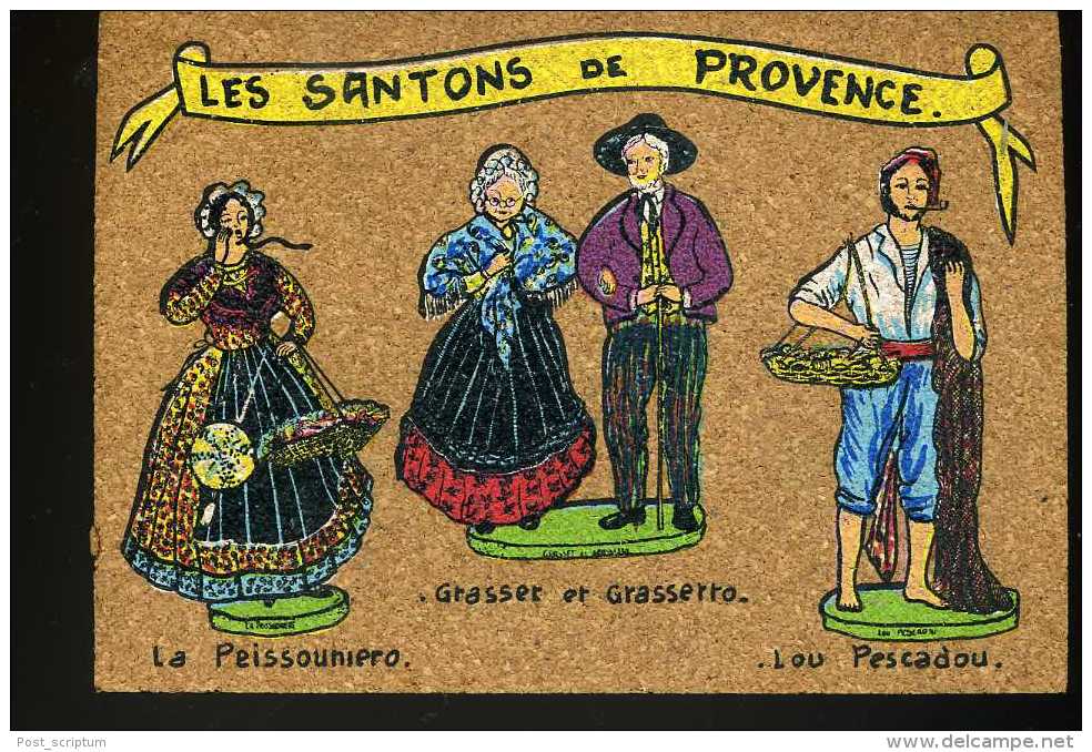 Thème - Matériau - Carte En Liège - Santons De Provence Peissouniero Grasser Et Grasserro Lou Pescadou - Autres & Non Classés