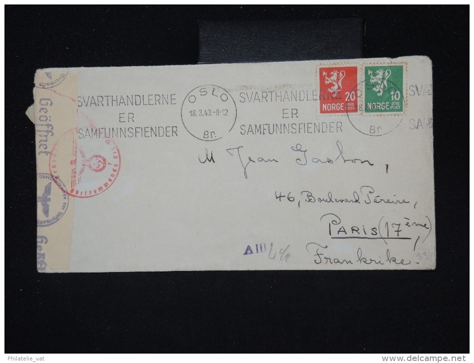 NORVEGE - Enveloppe Pour La France En 1943 Avec Controle Allemand - Aff. Plaisant - à Voir - Lot P10194 - Lettres & Documents