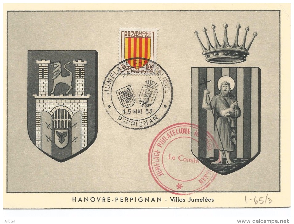 FRANCIA JUMELAGE PERPIGNAN HANOVRE ESCUDOS 1963 - Otros & Sin Clasificación